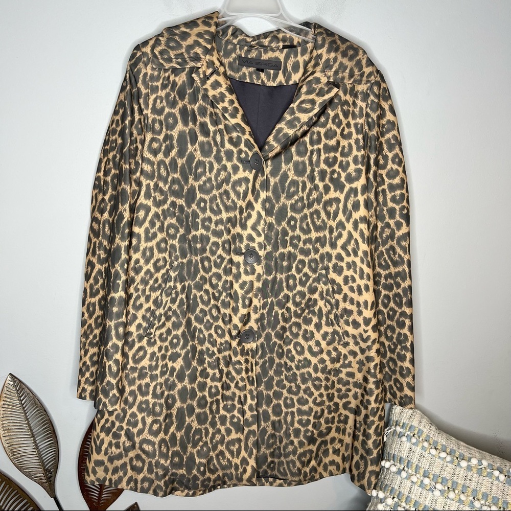 Via Spiga Leopard Print Coat in Tan and Black